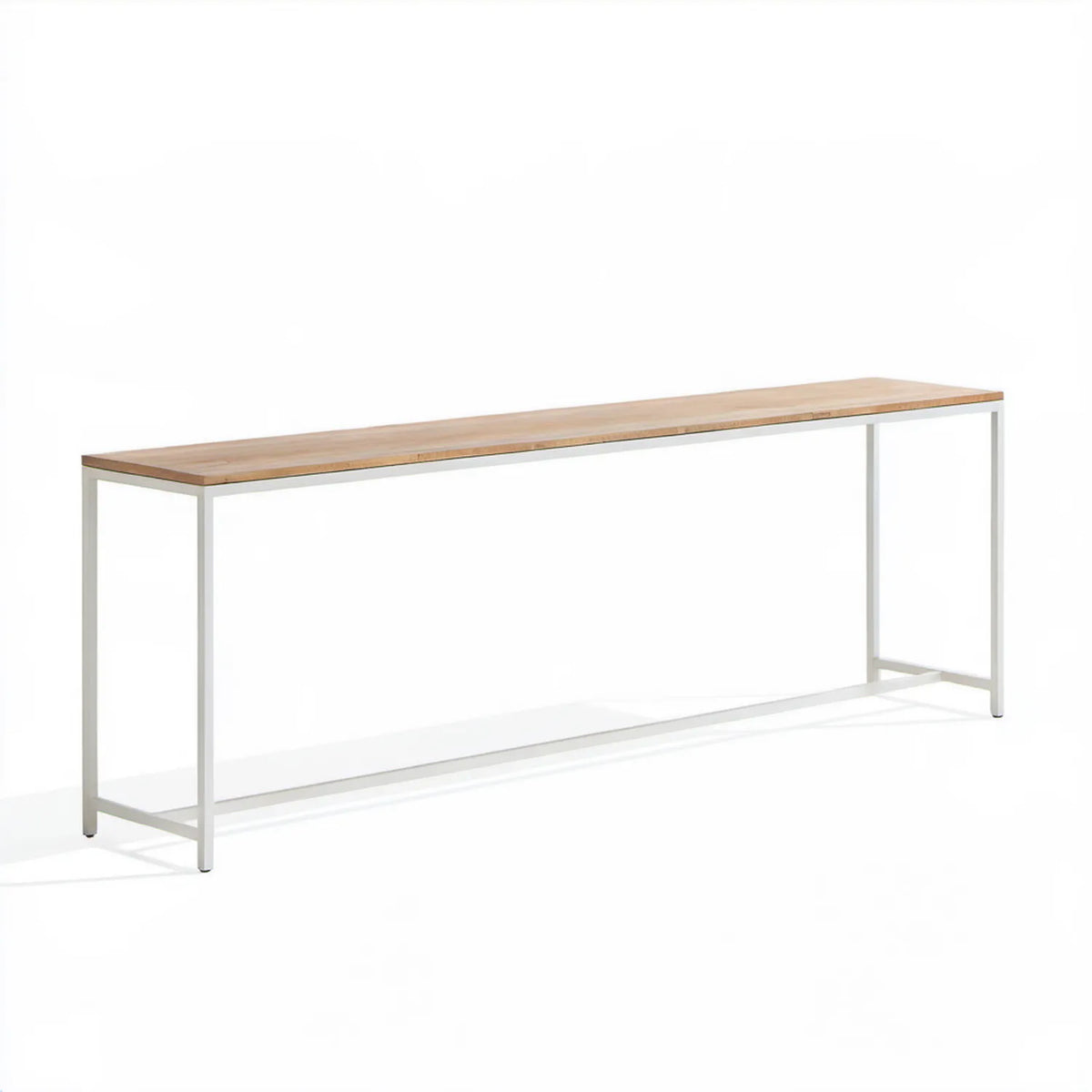 Konsola prostokątna z bambusowym blatem i białym stalowym stelażem 120 x 35 x 75 cm