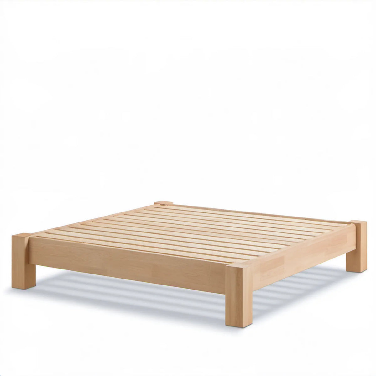 Drewniana rama łóżka z litego buku ze stelażem 160 x 200 cm, naturalny buk