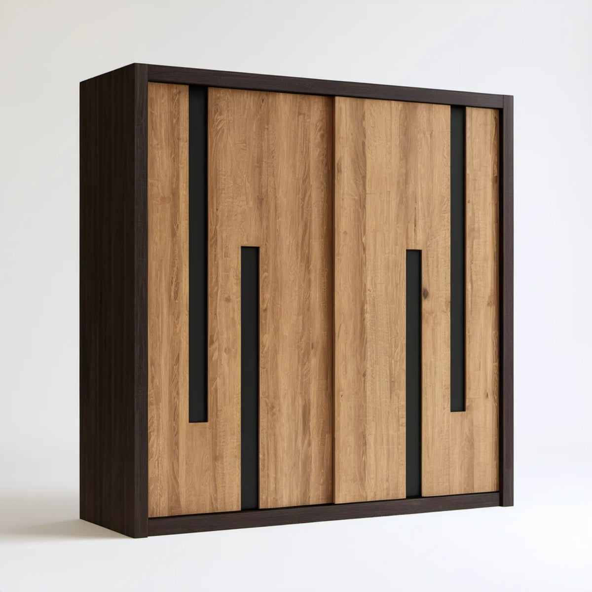 Szafa przesuwna 200 × 60 × 215 cm z laminowanej płyty wiórowej, jasny dąb/wenge/czarny