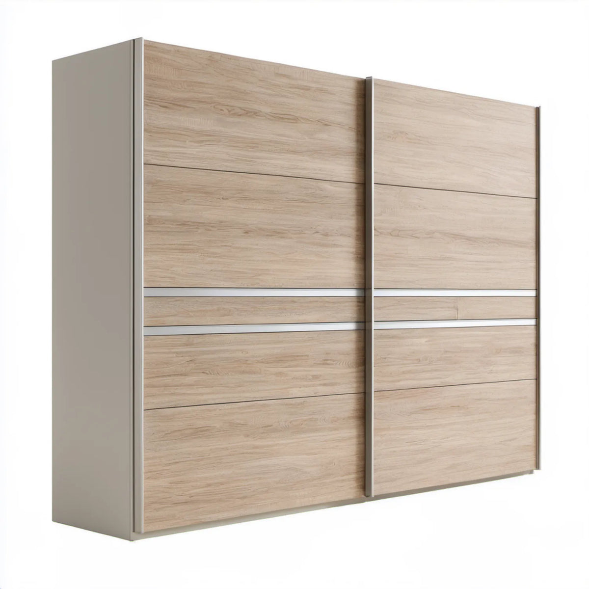 Szafa przesuwna 200 x 62 x 215 cm, dąb sonoma, szarobrązowa, srebrne profile